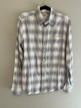 Faherty Gray Plaid Button Down Shirt Size Medium Casual Preppy